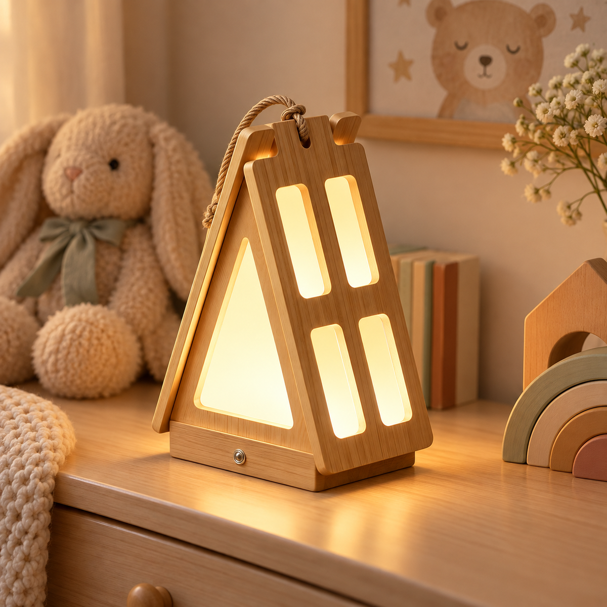 🛖 Cabin | Solid Wood Nursery Toddlers | Triangle Window Glow