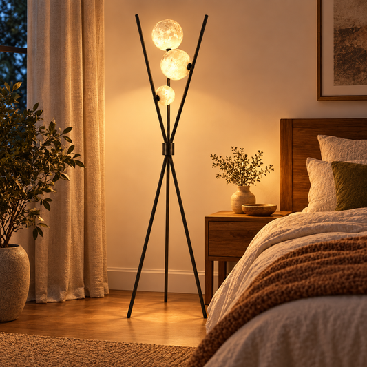 🌕 Floor | Glass Tripod Living Couples | Three Moon Glow