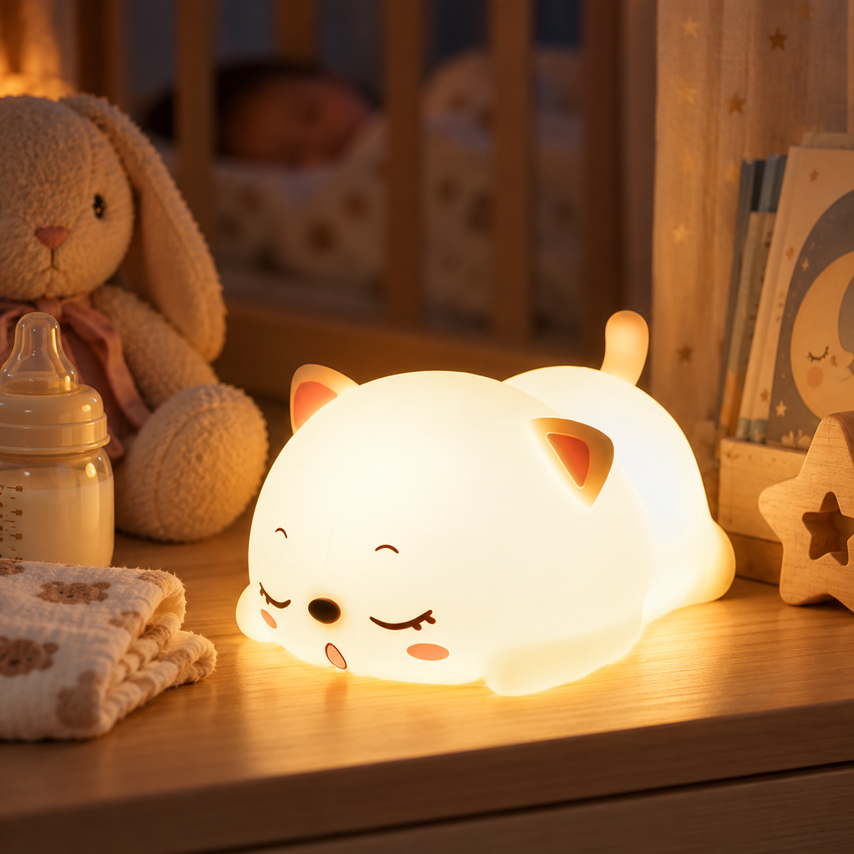 😻 Cat | Soft Silicone Nursery Kids | Sleepy Warm Glow