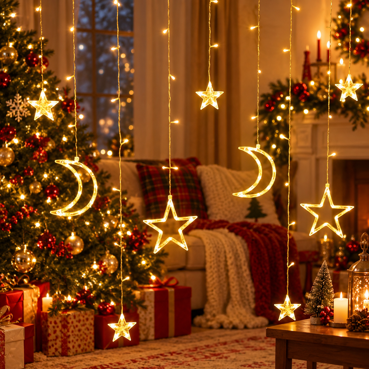 🎅 Christmas | Copper Wire Window Hosts | Star Moon Warm Glow